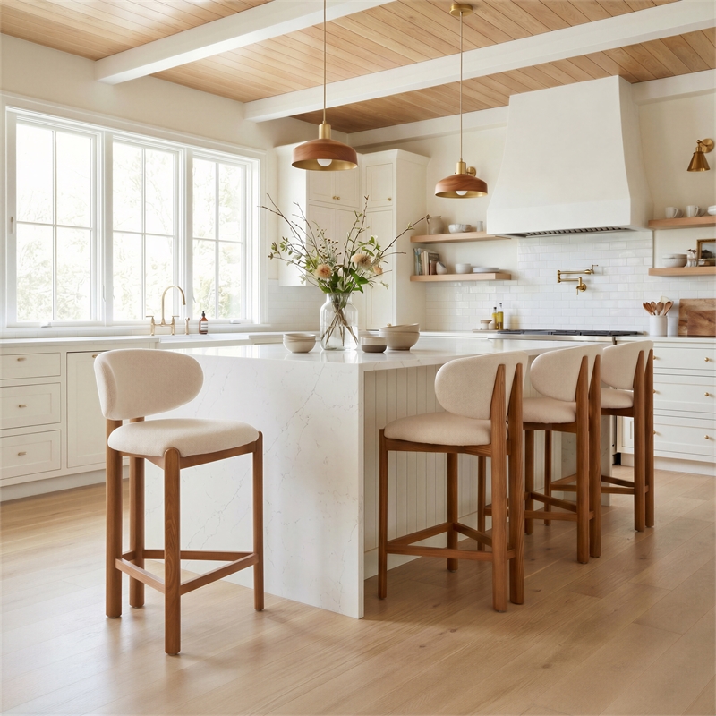 Rosetta Counter Stool (Set of 2) Beige & Walnut