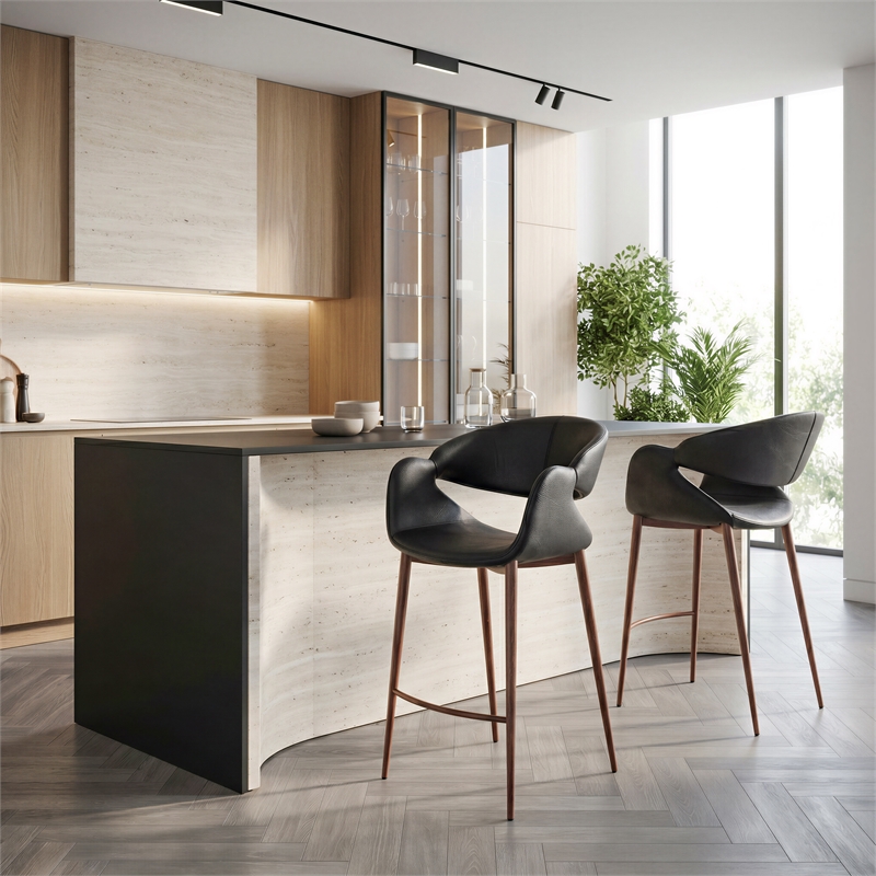 Limay Counter Stool Black & Walnut