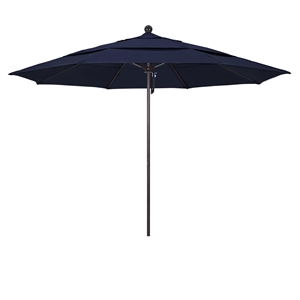 California Umbrella Venture 11' Bronze Market Umbrella in Navy Blue