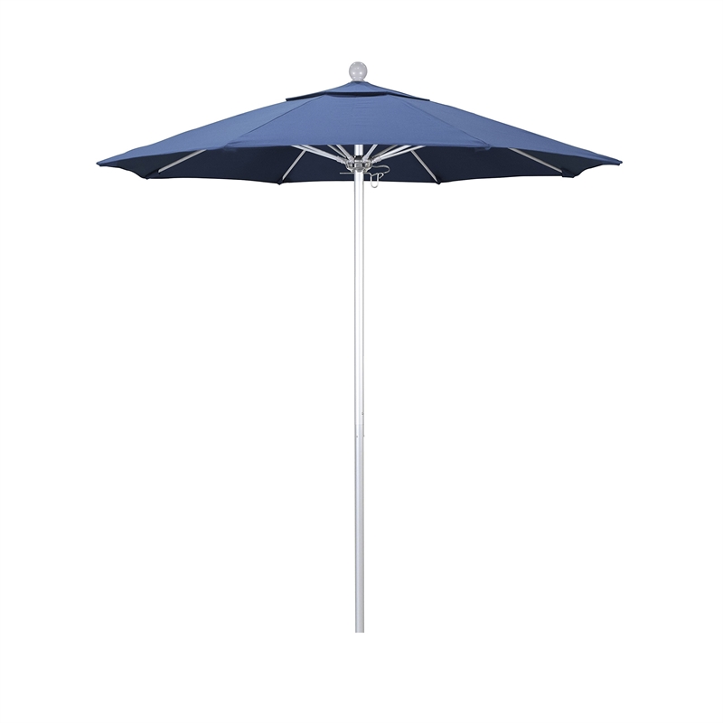 California Umbrella Venture 7.5' Silver Market Umbrella in Frost Blue