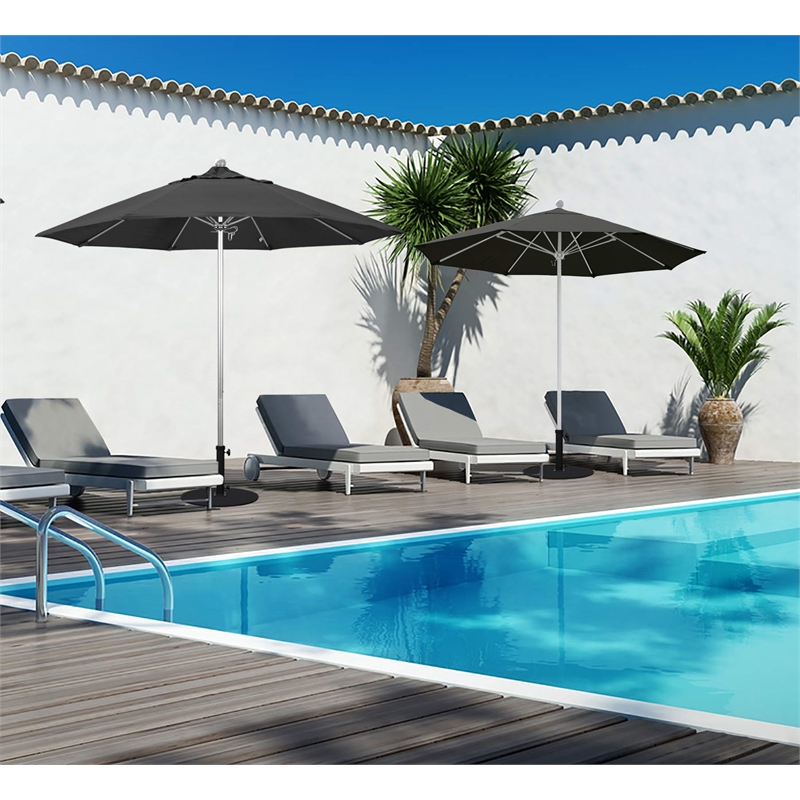 California Umbrella Venture 7.5' Silver Market Umbrella in Champagne