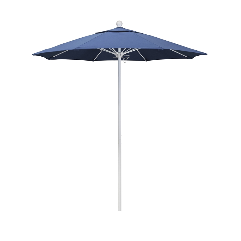California Umbrella Venture 7.5' White Market Umbrella in Frost Blue