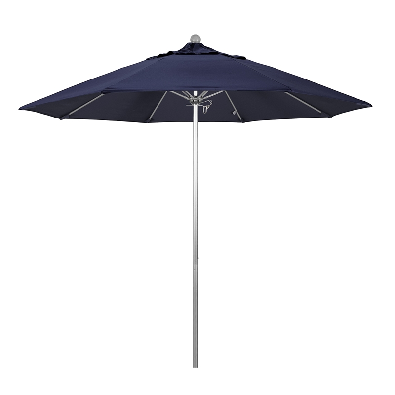California Umbrella Venture 9' Silver Market Umbrella in Navy Blue