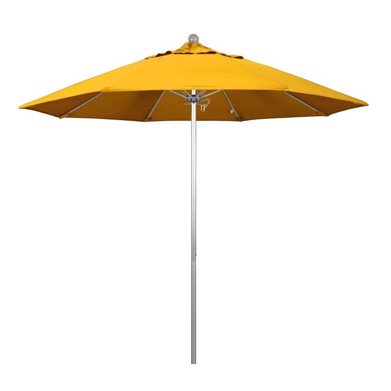 California Umbrella Venture 9' Silver Market Umbrella in Yellow