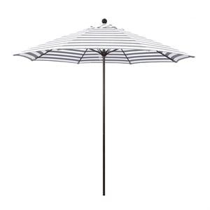 California Umbrella Venture 9' Market Umbrella in Olefin Gray Stripe/Bronze