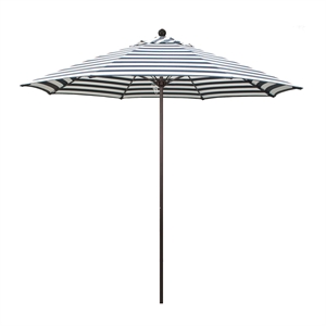 California Umbrella Venture 9' Market Umbrella in Olefin Navy Stripe/Bronze