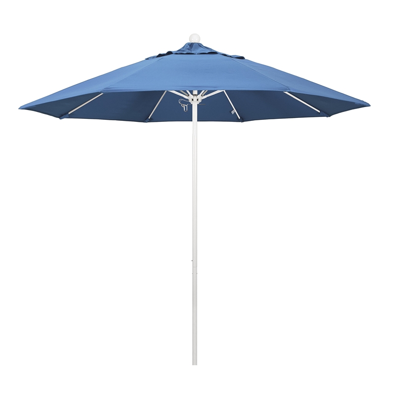 California Umbrella Venture 9' White Market Umbrella in Frost Blue