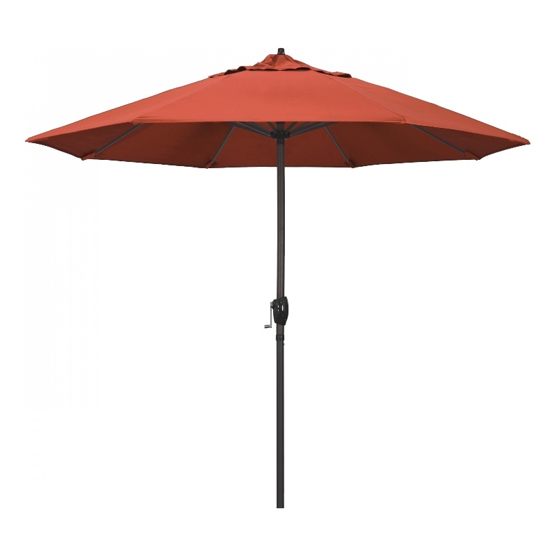 California Umbrella 9' Casa Series Patio Umbrella With Bronze Aluminum Pole Aluminum Ribs Auto Tilt Crank Lift With Olefin Sunset Fabric