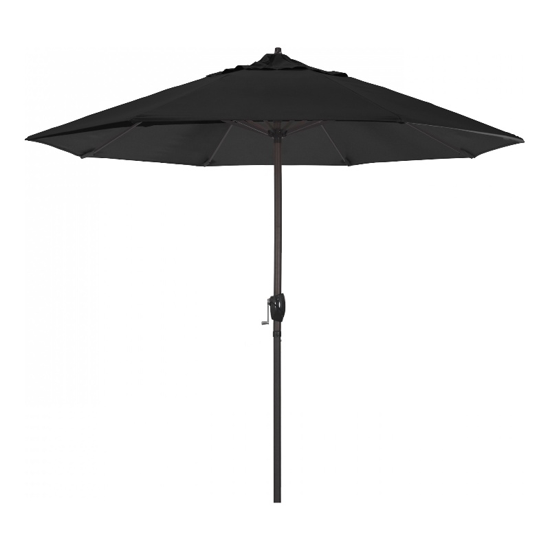 California Umbrella 9' Casa Series Patio Umbrella With Bronze Aluminum Pole Aluminum Ribs Auto Tilt Crank Lift With Olefin Black Fabric