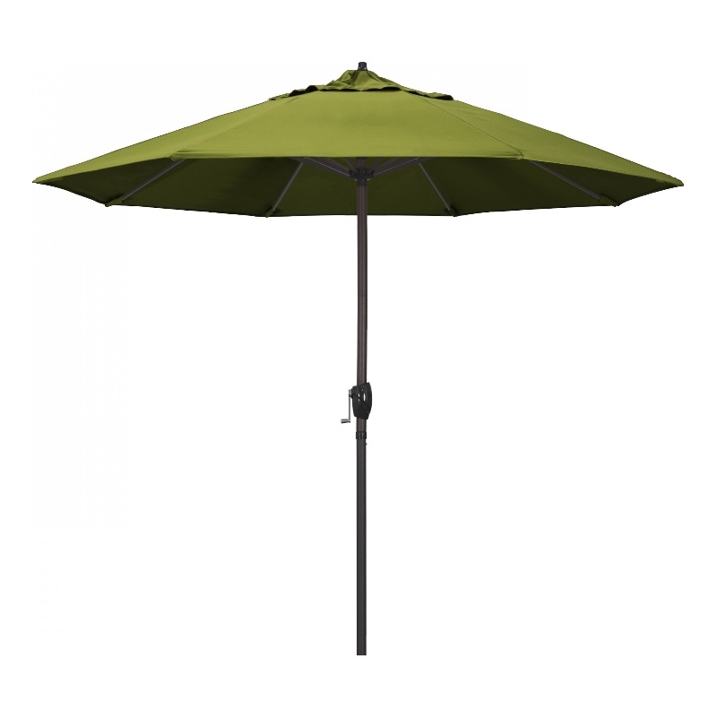 California Umbrella 9' Casa Series Patio Umbrella With Bronze Aluminum Pole Aluminum Ribs Auto Tilt Crank Lift With Olefin Kiwi Fabric