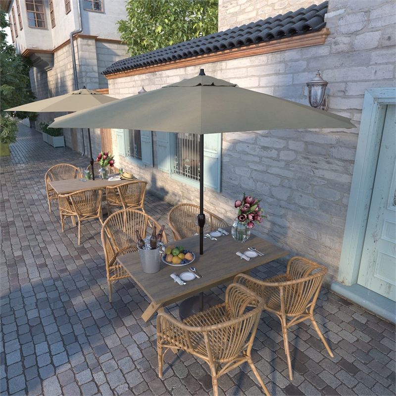 California Umbrella 9' Casa Olefin Tilt Crank Lift Patio Umbrella in Champagne