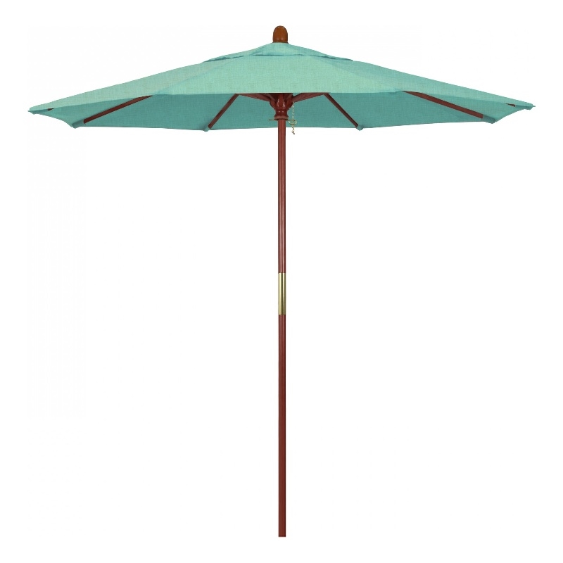 California Umbrella 7.5' Grove Series Patio Umbrella With Wood Pole Hardwood Ribs  Push Lift With Sunbrella 1A Spectrum Mist Fabric