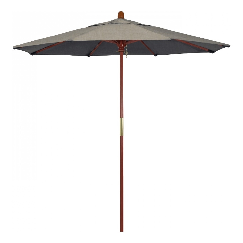 California Umbrella 7.5' Grove Series Patio Umbrella With Wood Pole Hardwood Ribs  Push Lift With Sunbrella 1A Spectrum Dove Fabric