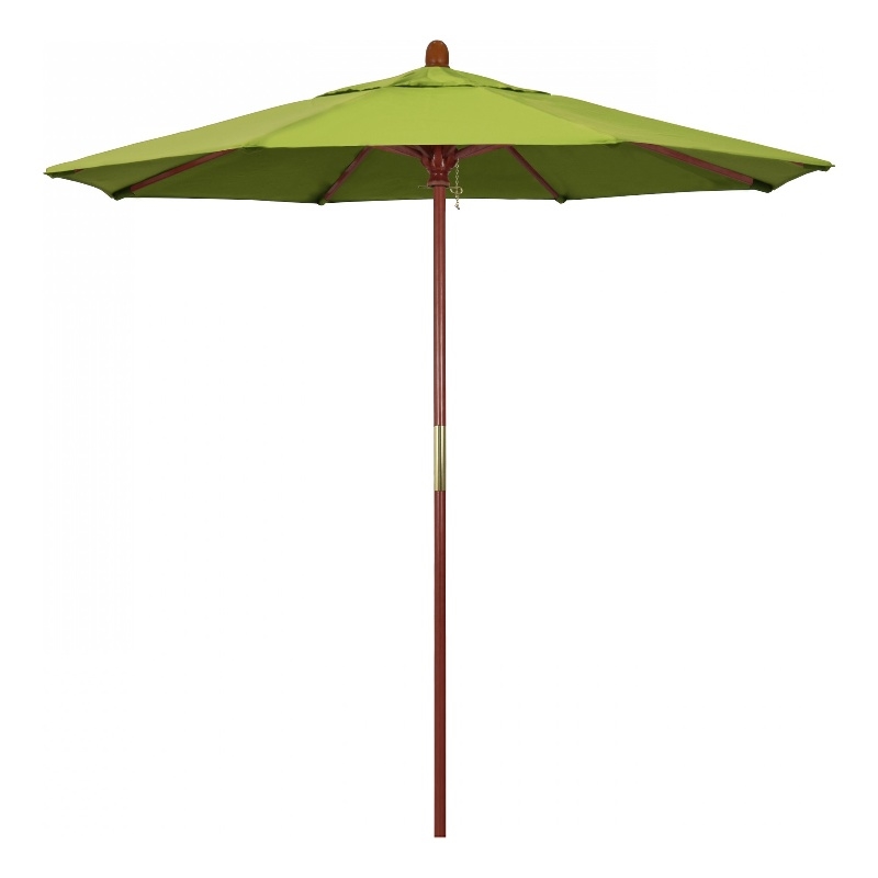 California Umbrella 7.5' Grove Series Patio Umbrella With Wood Pole Hardwood Ribs  Push Lift With Sunbrella 2A Macaw Fabric