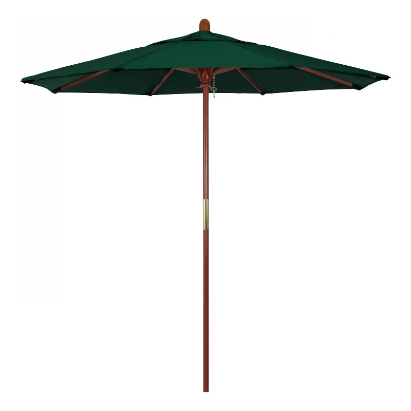 California Umbrella 7.5' Grove Series Patio Umbrella With Wood Pole Hardwood Ribs  Push Lift With Sunbrella 1A Forest Green Fabric