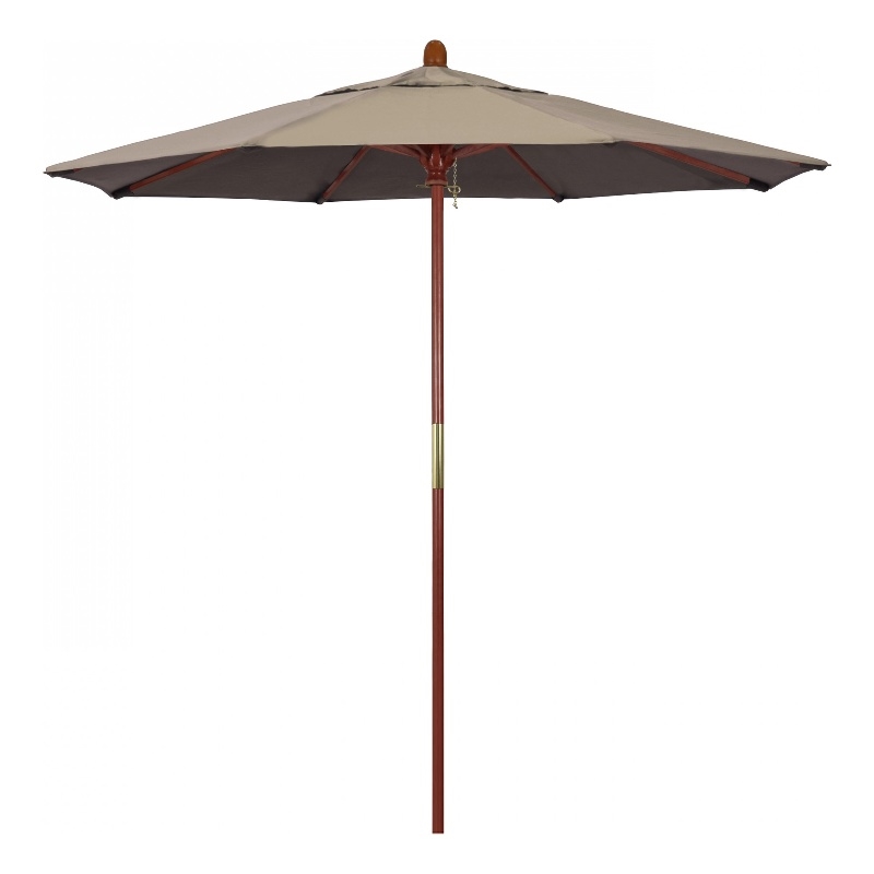 California Umbrella 7.5' Grove Series Patio Umbrella With Wood Pole Hardwood Ribs  Push Lift With Sunbrella 1A Taupe Fabric