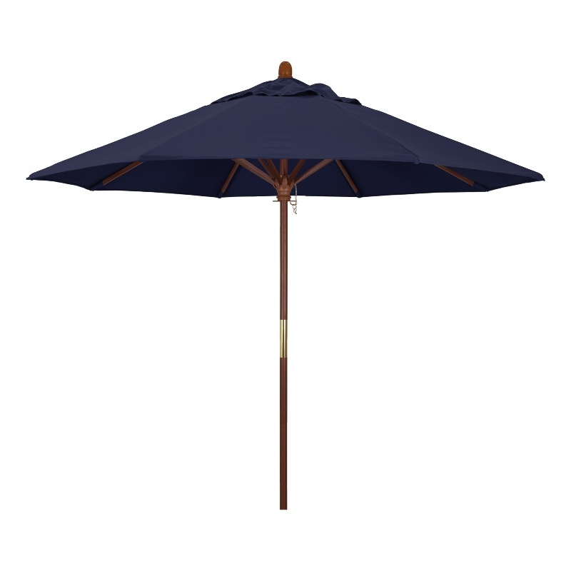 California Umbrella 9' Grove Series Patio Umbrella With Wood Pole Hardwood Ribs  Push Lift With Olefin Navy Fabric