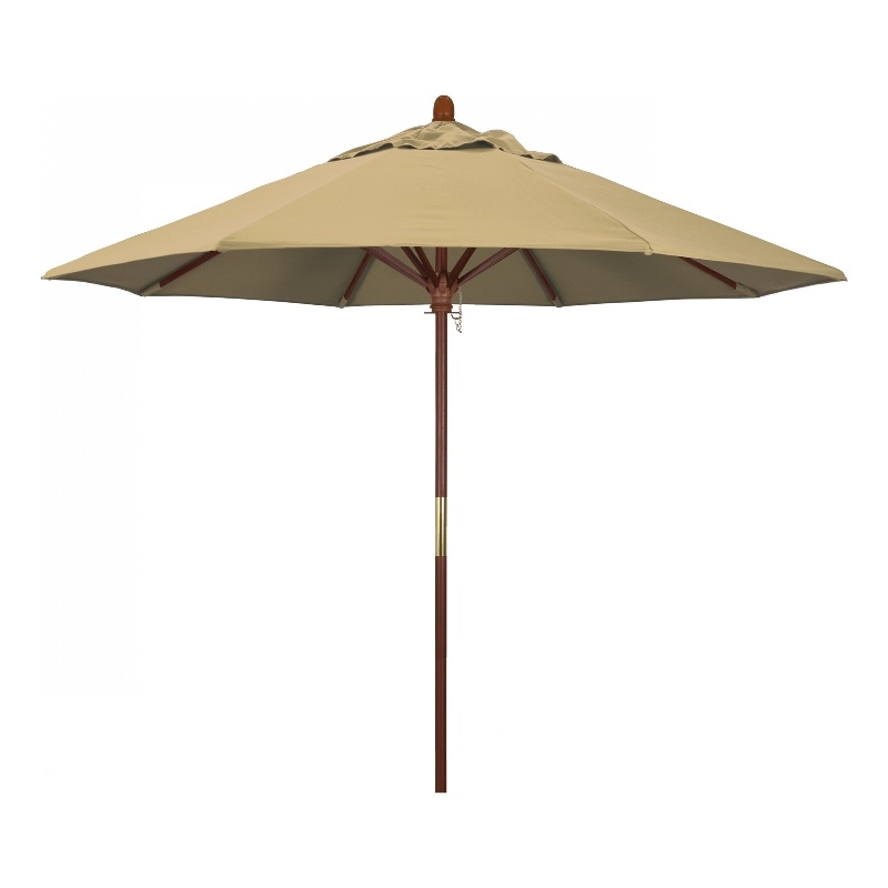 California Umbrella 9' Grove Series Patio Umbrella With Wood Pole Hardwood Ribs  Push Lift With Olefin Champagne Fabric