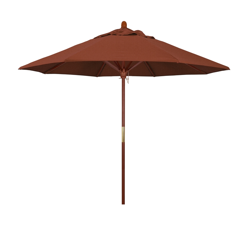California Umbrella 9' Wood Pole Hardwood Ribs Push Lift in Terracotta