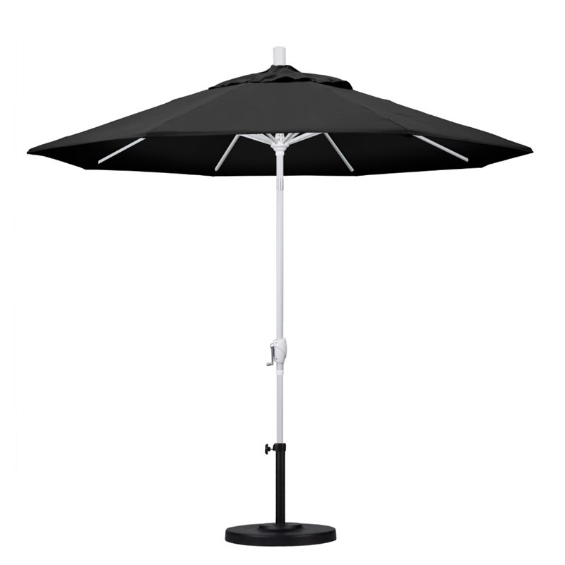 black 9' patio umbrella CABANA 9 Ft with Round Base Weight Included, Black/White Stripe Its robust construction is built to withstand outdoor elements 9 Foot Auto Tilt Outdoor