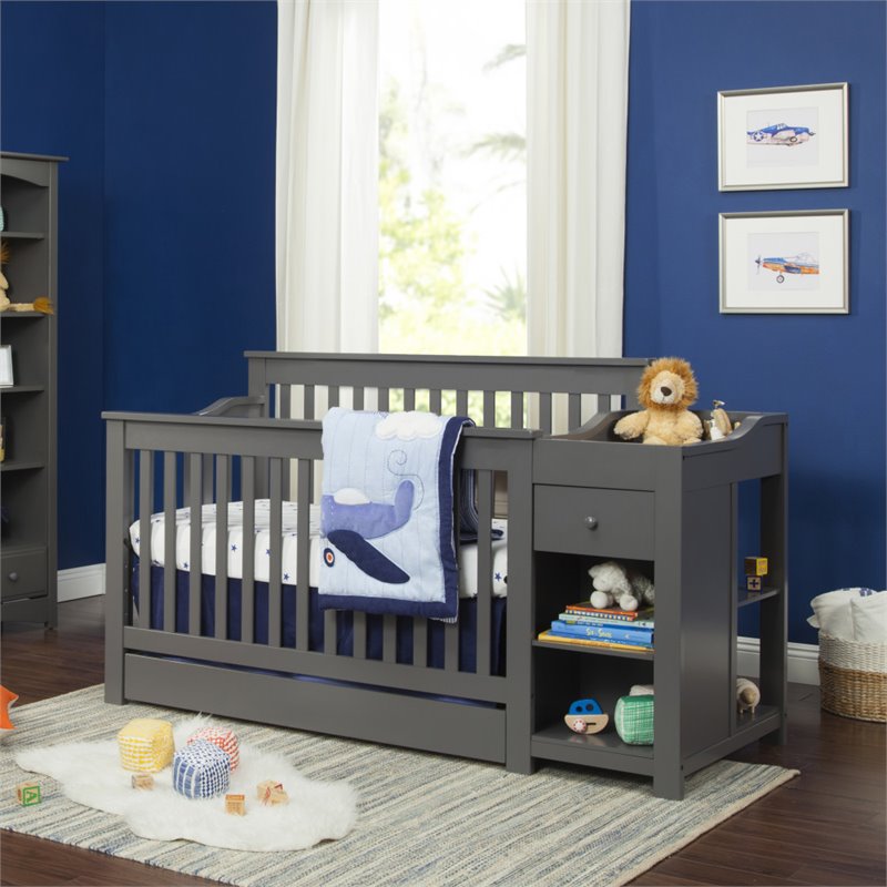 DaVinci Piedmont 4-in-1 Pine Wood Crib and Changer Combo in Slate