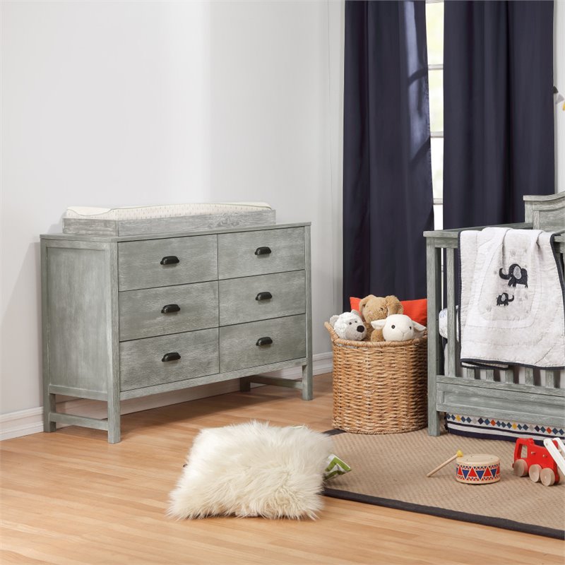 DaVinci Fairway 6-Drawer Pine Wood Double Dresser in Cottage Gray