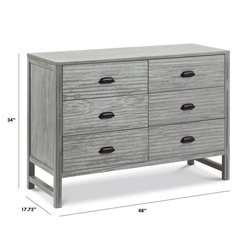 DaVinci Fairway 6-Drawer Pine Wood Double Dresser in Cottage Gray