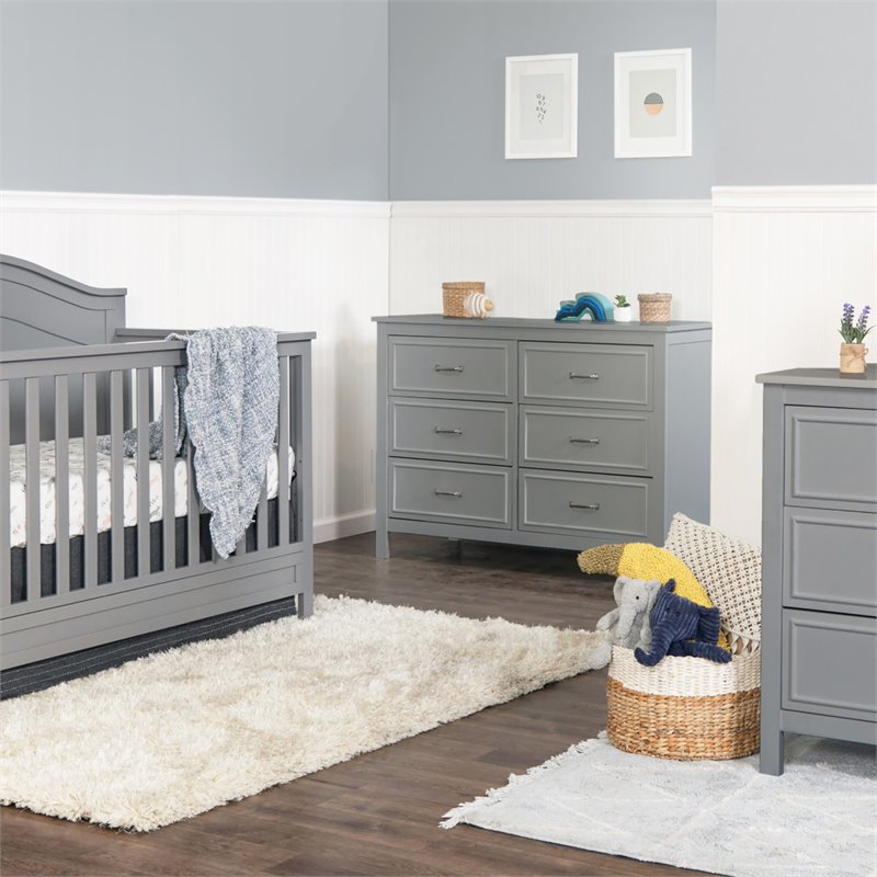 Davinci Charlie 6-Drawer Double Dresser in Gray