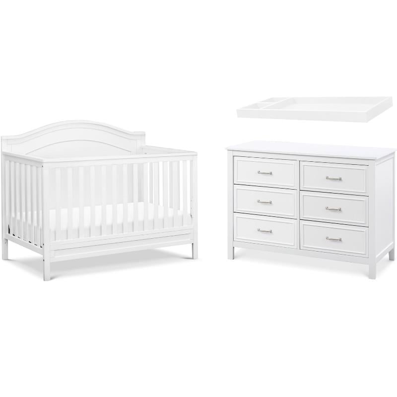 4-in-1 Convertible Crib and Dresser Set with Removable Changing Tray in White