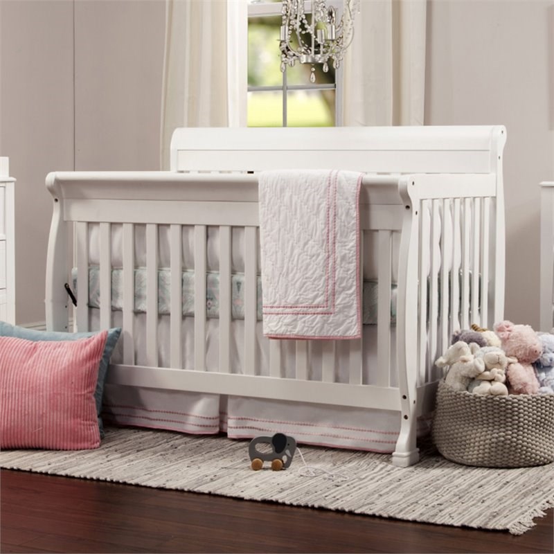 4-in-1 Convertible Crib Set with Dresser Mattress and Changing Tray in White