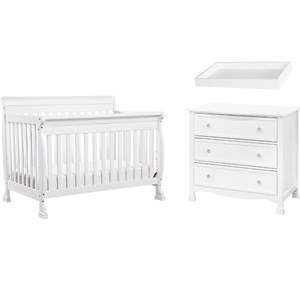 4-in-1 Convertible Crib and Dresser Set with Removable Changing Tray in White