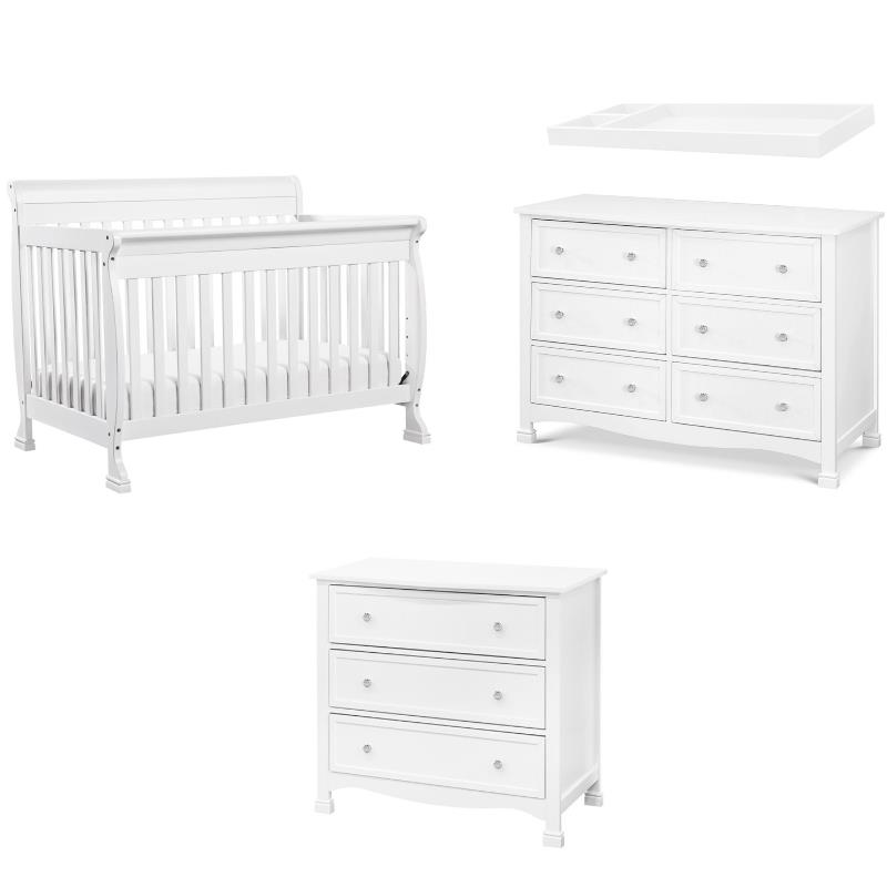 4-in-1 Convertible Crib and Dressers Set with Removable Changing Tray in White