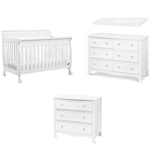 4-in-1 Convertible Crib and Dressers Set with Removable Changing Tray in White