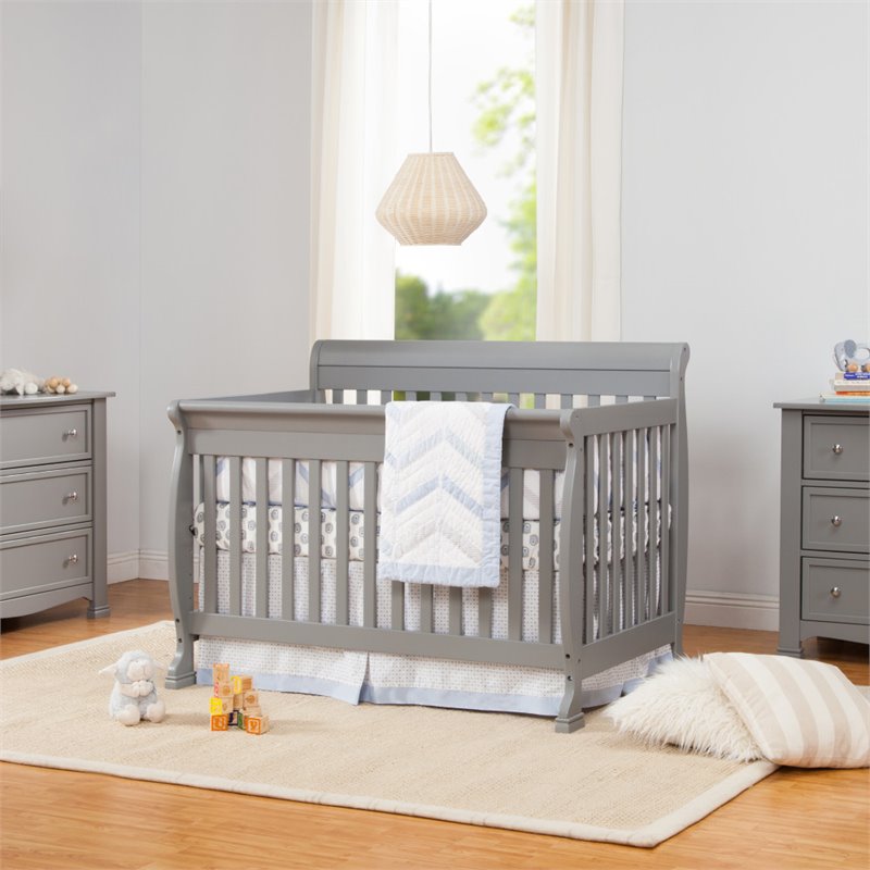 4-in-1 Convertible Classic Crib and Dresser Set with Changing Tray in Gray