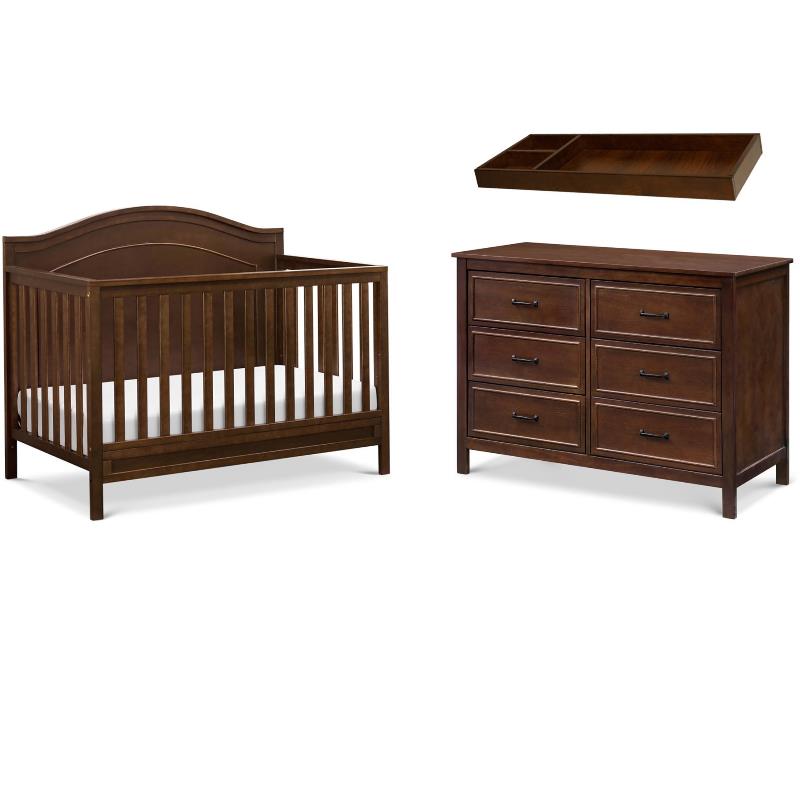 4-in-1 Convertible Crib and Dresser Set with Removable Changing Tray in Espresso