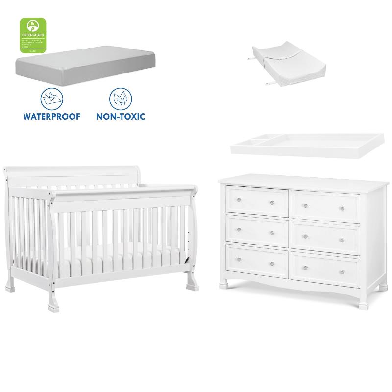 4 in 1 Convertible Crib and Dresser Changing Table Set with Mattress in White