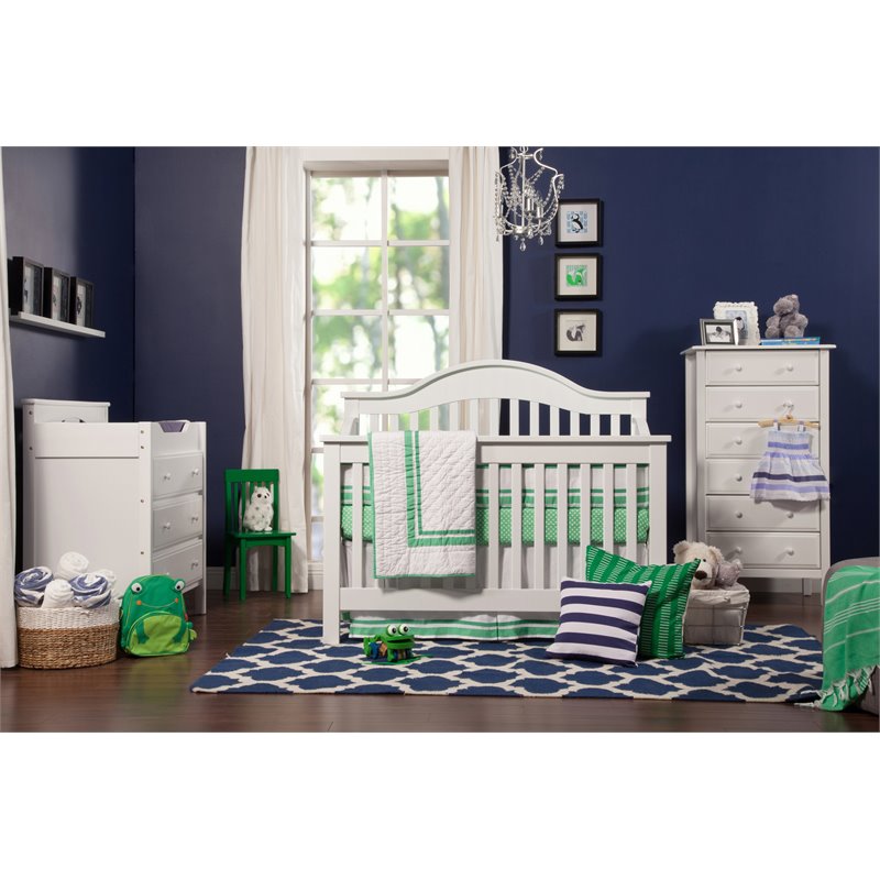 3 in 1 Convertible Crib Set with Matching Changing Table Dresser in White