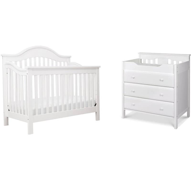 3 in 1 Convertible Crib Set with Matching Changing Table Dresser in White