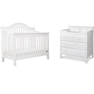 3 in 1 Convertible Crib Set with Matching Changing Table Dresser in White
