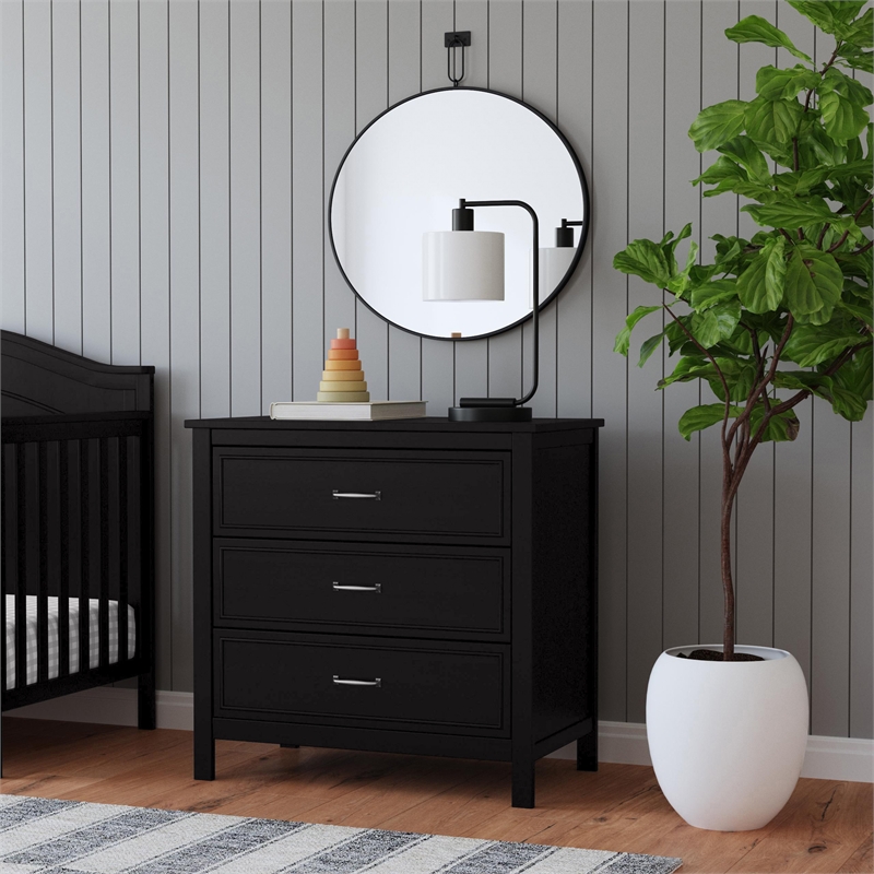 Davinci Charlie 3-Drawer Modern Pine Wood and MDF Dresser in Ebony Black