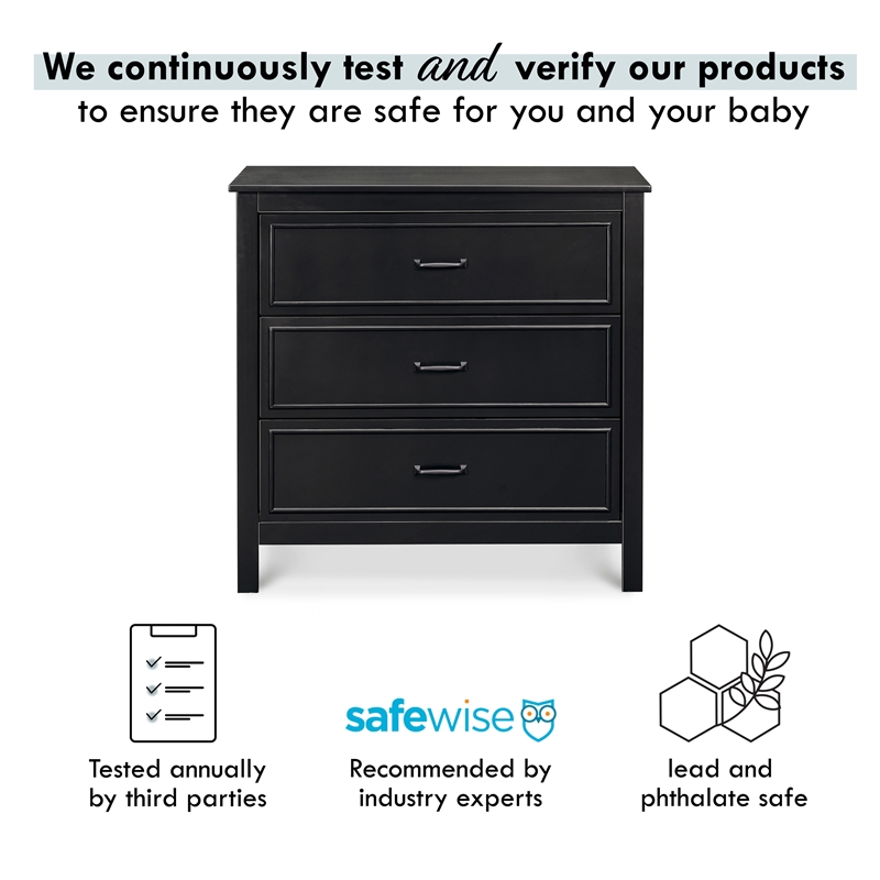 Davinci Charlie 3-Drawer Modern Pine Wood and MDF Dresser in Ebony Black
