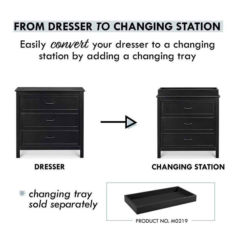 Davinci Charlie 3-Drawer Modern Pine Wood and MDF Dresser in Ebony Black