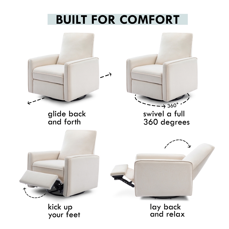 Davinci Penny Modern Polyester Fabric Recliner and Swivel Glider in Cream
