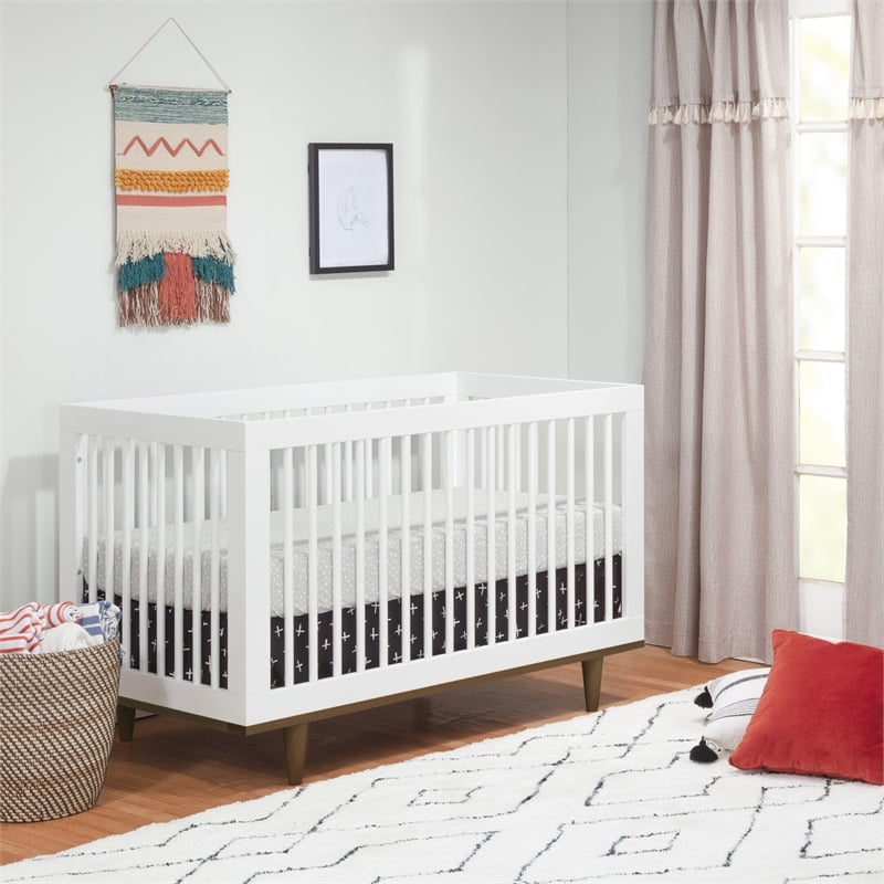 Davinci Marley Modern Pine Wood 3-In-1 Convertible Crib in White/Walnut