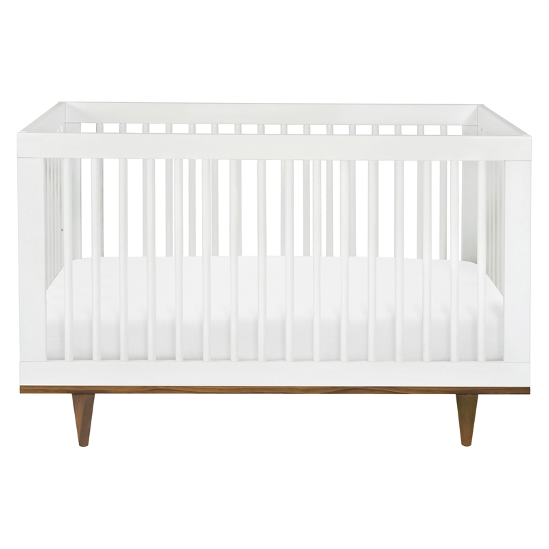 Davinci Marley Modern Pine Wood 3-In-1 Convertible Crib in White/Walnut