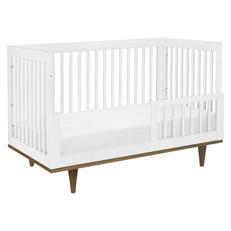 Davinci Marley Modern Pine Wood 3-In-1 Convertible Crib in White/Walnut