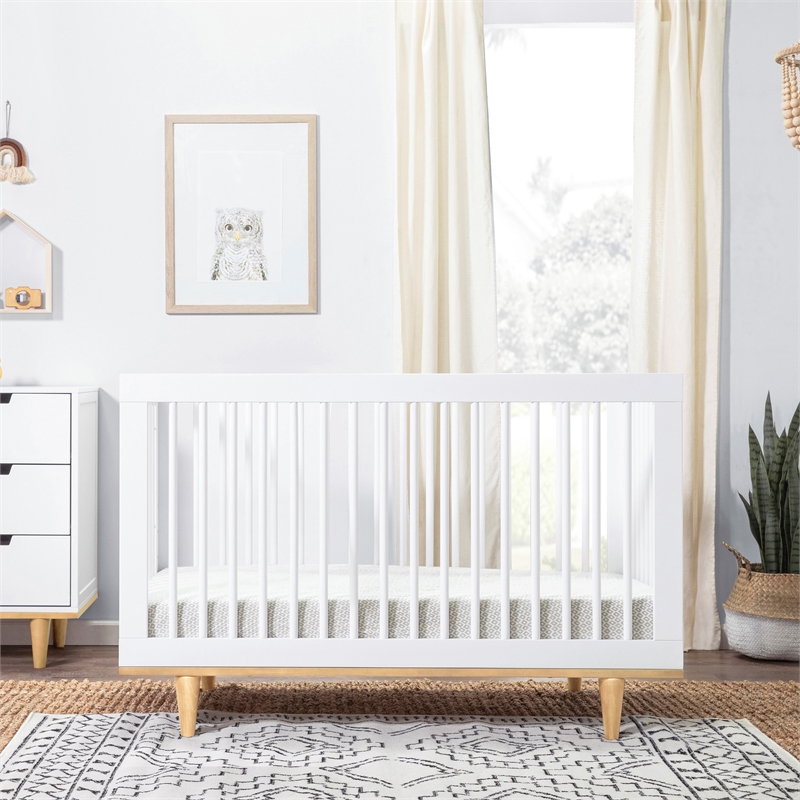 Davinci Marley Modern Pine Wood 3-In-1 Convertible Crib in White/Natural