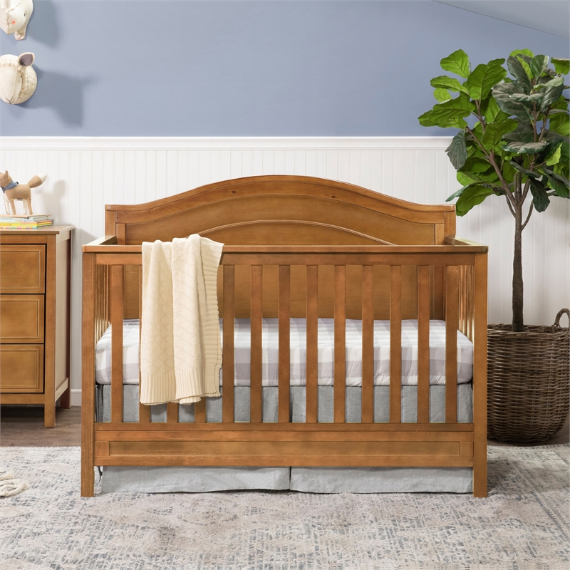 Davinci Charlie Modern Pine Wood and MDF 4-In-1 Convertible Crib in Chestnut