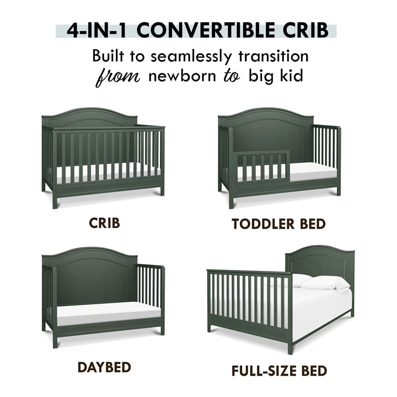 Davinci Charlie Modern Pine Wood and MDF 4-In-1 Convertible Crib in Forest Green