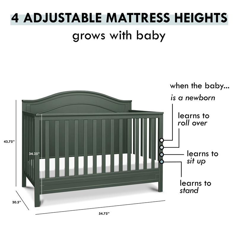 Davinci Charlie Modern Pine Wood and MDF 4-In-1 Convertible Crib in Forest Green